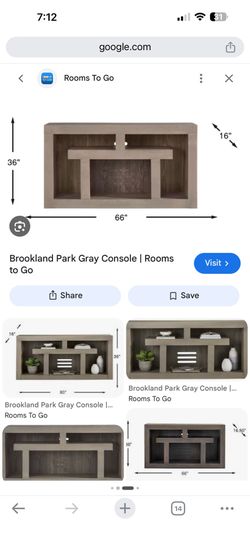 Brookland Park Gray 66 In. Console tv stand in great condition from Rooms To Go