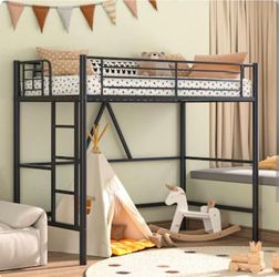 Black Metal Twin Loft Bed Frame