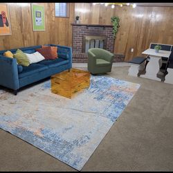 Velvet Couch, Rug, Table, Accent Chair For Sale 