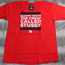 Size L - Men's Stussy Down with The Crew Red Tee 