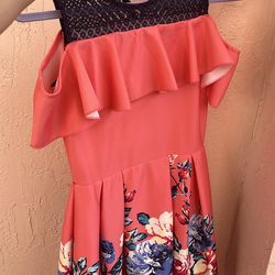 Coral floral dress girls size 16 knit works brand
