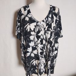 Como Blu Women's Blouse Black White Studded Shoulder Cut Outs ~ Size 2X