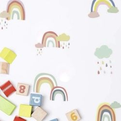 Rainbow Clouds Kids Wall Decals with Raindrops (6 Sheets)