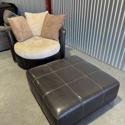 Free Delivery* Like New Leather and Cushion Swivel Chair and Ottoman!