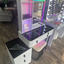 Last Call Vanity Set With Stool And LED Mirror Charger And Remote Control On Sale 