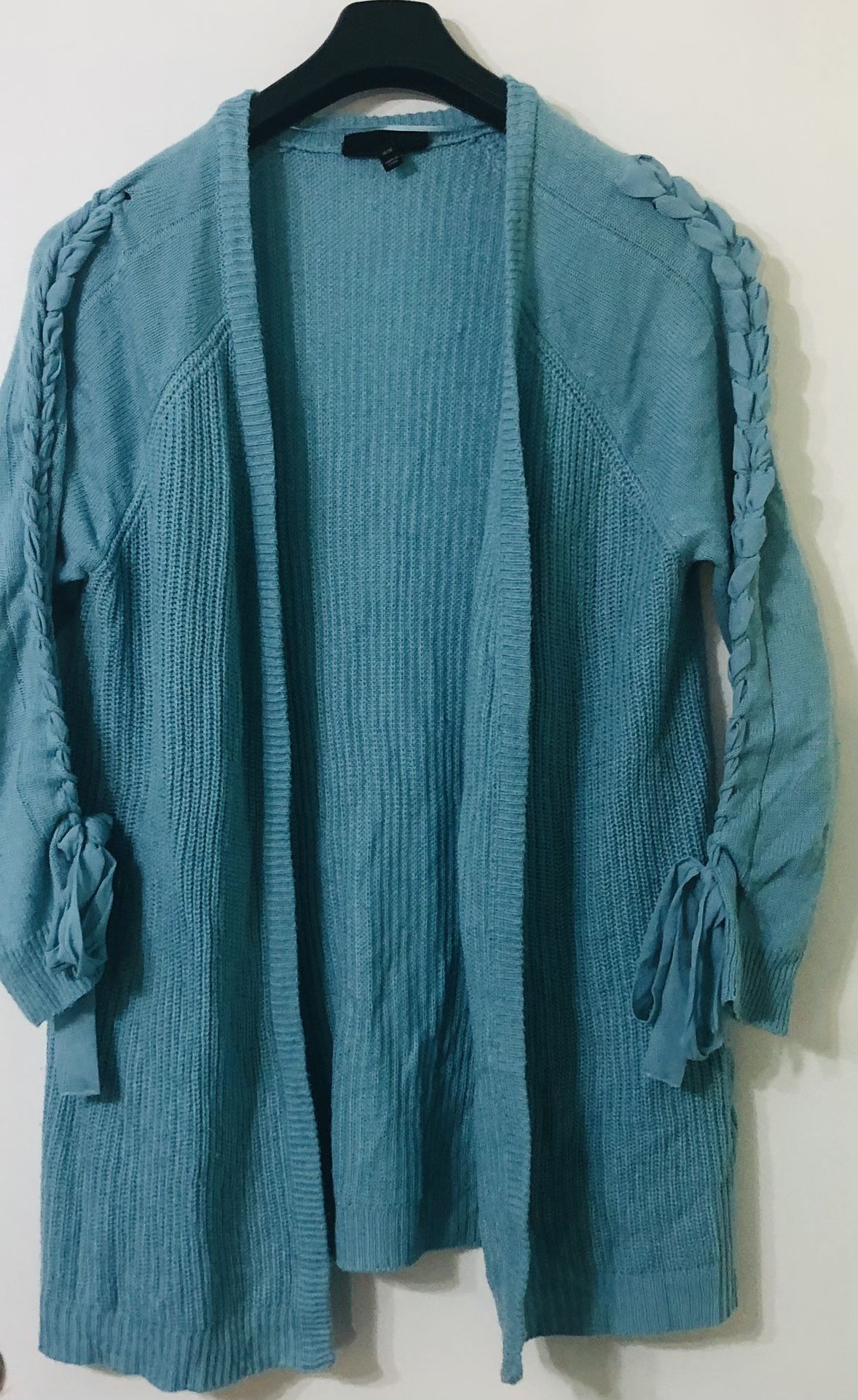 Lane Bryant women’s knit open long cardigan tie ruched long sleeves blue.14/16