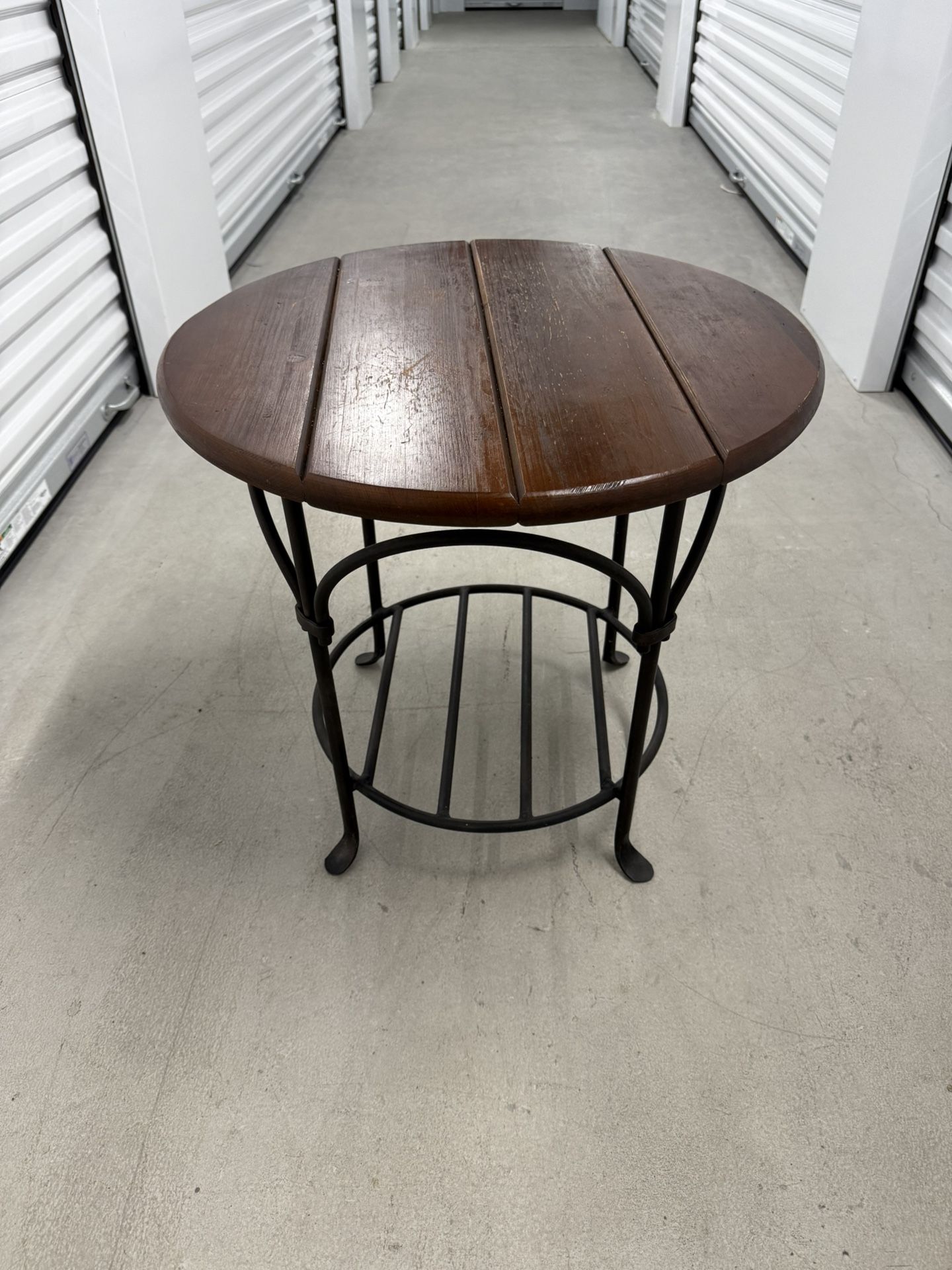 Heavy Round Solid Wood/Wrought Iron End Table (23” Diameter)- One Available