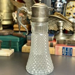 14” Antique Leonard Silver Plated Genuine Crystal Decanter Pitcher Jug ITALY