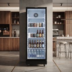 Premium Levella 12 Cu. Ft. Commercial Display Refrigerator with Double-Layer Tempered Glass Door & LED Lighting, Black (PRNS12070DX)