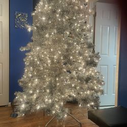 Silver Pre Lit 9 Ft Christmas Tree With Ornaments