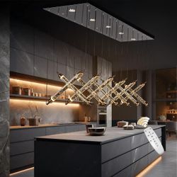 Kiguak 55" Large Modern Rectangular Crystal Chandliers for Dining Room, Kitchen Island, Luxury Rectangle Crystal Chandelier, Extra Large Island Lights