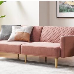 mopio Futon Sofa Bed, Couch, Small Sofa, Sleeper Sofa, Loveseat, Mid Century Modern Futon Couch, Sofa Cama, Couches for Living Room (Old Rosa Velvet)