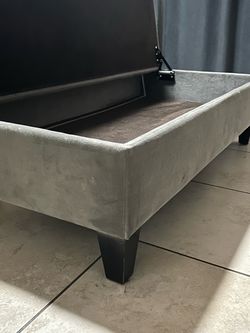 Grey Velvet Storage Ottoman Bench