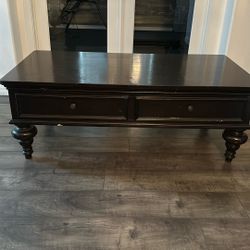 Dark Brown Wood Coffee Table with Storage Drawers – Great Condition