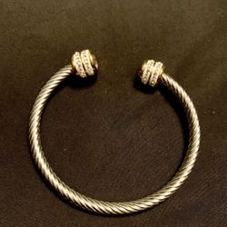 Wire Cable Silver Rope Cuff Bangle Bracelet With Sparkling Crystal