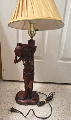 Carved Wooden Table Lamp