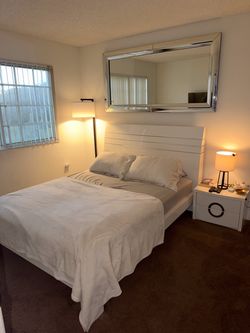 White 2-drawer Nightstand and Queen Bed Frame