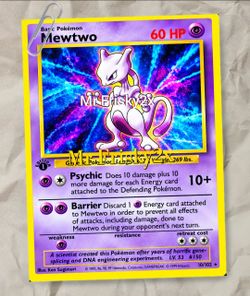 Pokemon card tin metal sign with mewtwo