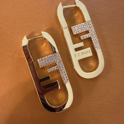 Fendi Gold Plated With Crystal Earrings New 