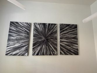 3 piece painting - black and silver canvas