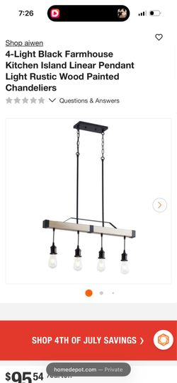 4-Light Black Farmhouse Kitchen Island Linear Pendant Light Rustic Wood Painted Chandeliers