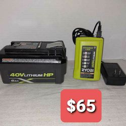Ryobi battery  40 V 6AH  and charger 40v
