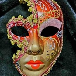 Red/Gold half mask for masquerade Mardi Gras or parties