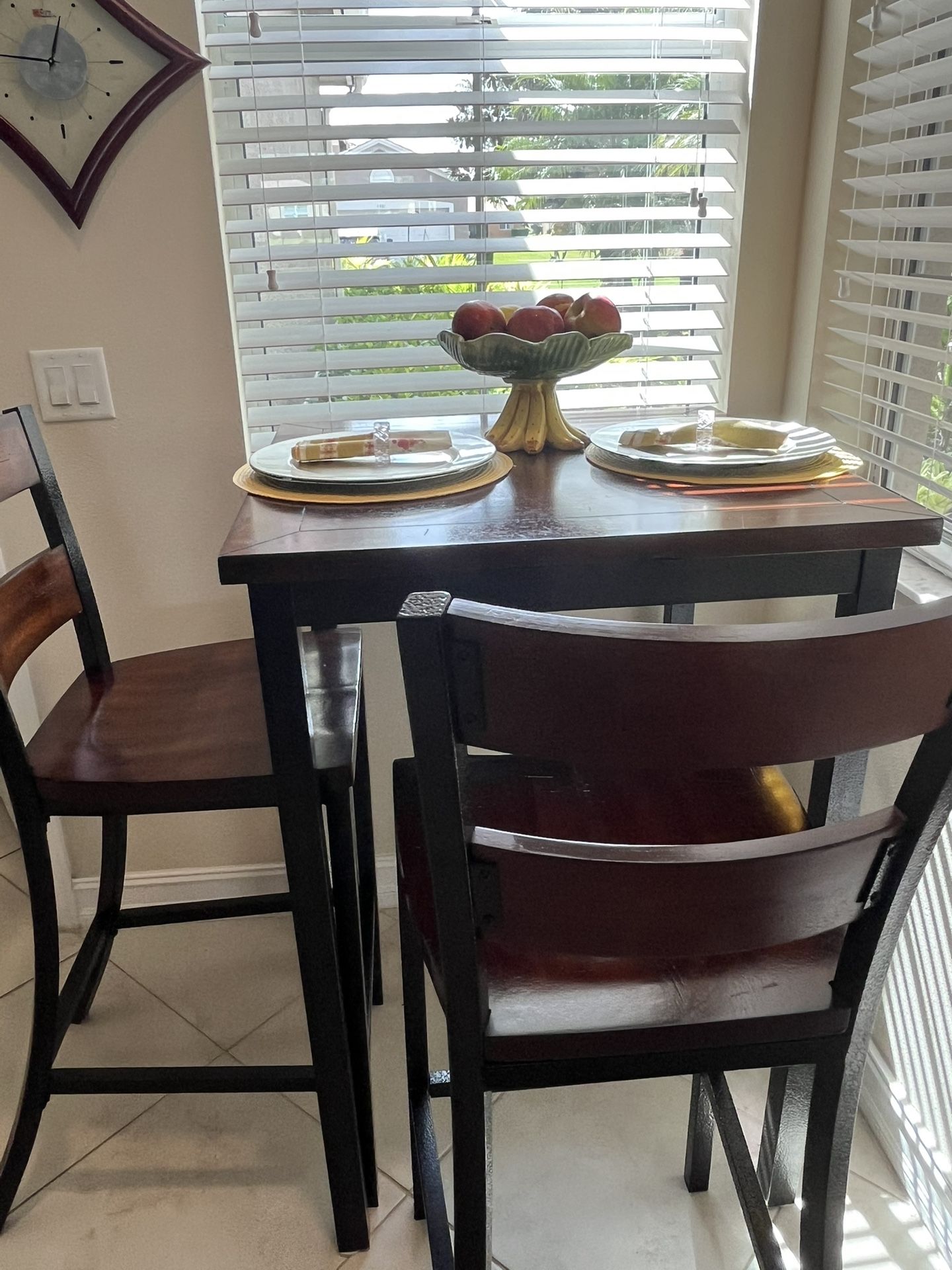 Breakfast High Table Solid Wood W 2 Chair