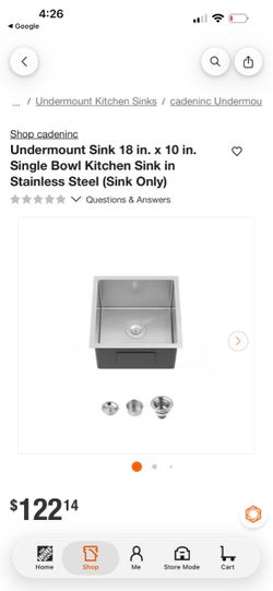 Cadeninc Undermount Stainless Steel Kitchen Sink 18x10