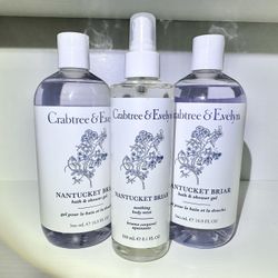 Crabtree & Evelyn Bath Gel x2 16.9oz and Body Mist 8.1oz BUNDLE - Nantuket Briar