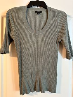 Alfani Olive Ribbed Top, 3/4 length sleeves - Size Medium