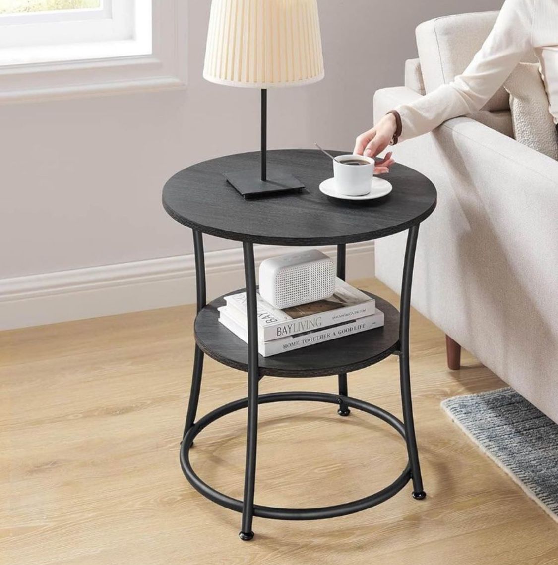 Round End Table with 2 Shelves 