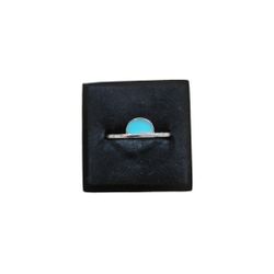 Size 6.5 Silver Toned Half Moon Turquoise Enamel Ring