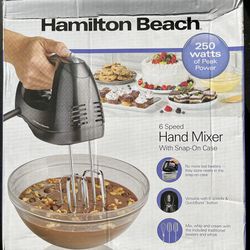 New! Hamilton Beach 6-Speeds Hand Mixer with Snap-on Case & 3 Attachments