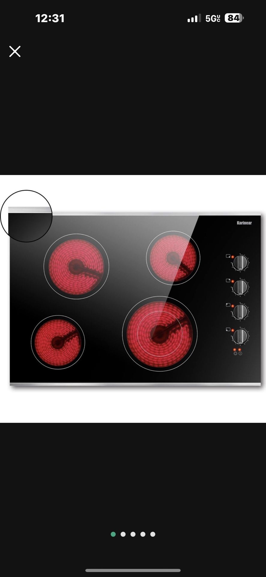 Karinear 30 In Electric Cooktop 4 Burners Knob Control Built-in Ceramic Cooktop Open box item is new! The Karinear 30-inch electric cooktop is a sle