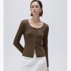 Women Cotton Ribbed Long Sleeve Tops Button Down Crew Neck Lace Line Going Out Fitted Shirt