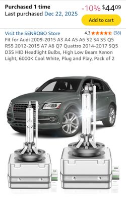 Fit for Audi 2009-2015 A3 A4 A5 A6 S2 S4 S5 Q5 RS5 2012-2015 A7 A8 Q7 Quattro 2014-2017 SQ5 D3S HID Headlight Bulbs, High Low Beam Xenon Light, 6000K 
