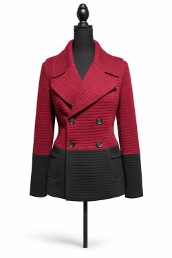THML Women’s Red Black Quilted Double Breasted Pea Coat Size M