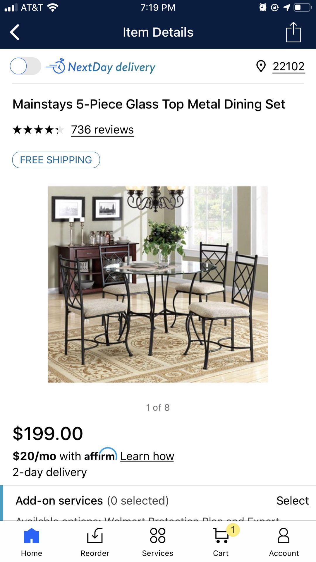 Mainstays glass dinning table with 4 chairs .