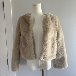 H&M Women's Plush Faux Fur Jacket in Light Beige