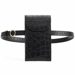 New! Cuyana Black Croc-Embossed Leather Convertible Belt Crossbody Phone Bag Card/Coin Pouch