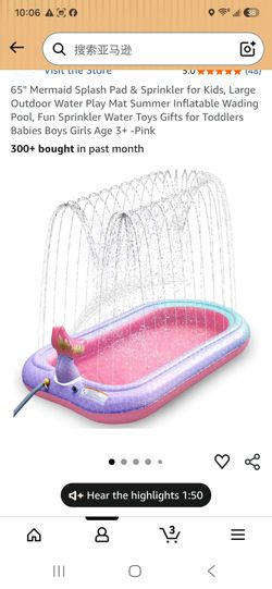 65" Mermaid Splash Pad & Sprinkler for Kids, Large Outdoor Water Play Mat Summer Inflatable Wading Pool, Fun Sprinkler Water Toys Gifts for Toddlers B