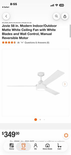 Jovie 58 in. Modern Indoor/Outdoor Matte White Ceiling Fan with White Blades and Wall Control, Manual Reversible Motor