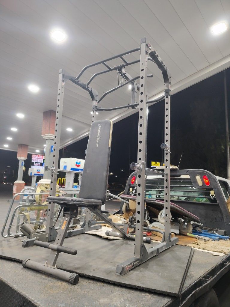 Delivery Available - Fitness Reality Power Cage With Pull Machine Attachment Floor Landmine Adjustable Bench Pull Up Station