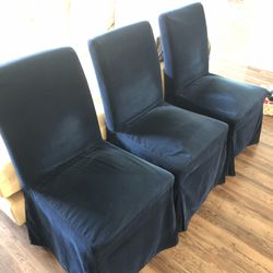 3 Deep Blue Velvet Chairs