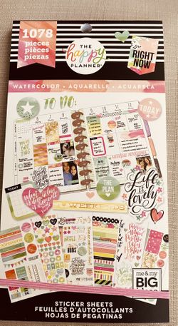 Me & My BIG ideas Sticker Value Pack - The Happy Planner Scrapbooking Supplies - Watercolor Theme - Multi-Color & Gold Foil - Great for Projects, Scra