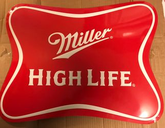 Miller High Life Red & White Metal Advertisement Sign