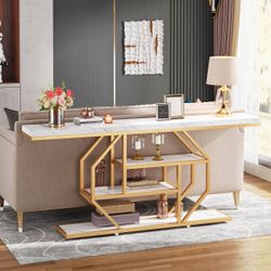 Tribesigns 4-Tier Console Table, 70.9 inch Sofa Table Accent Table with Storage Shelves