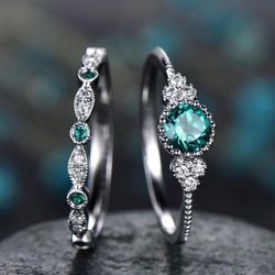 925 Sterling Silver Sapphire Ring 2 Pieces