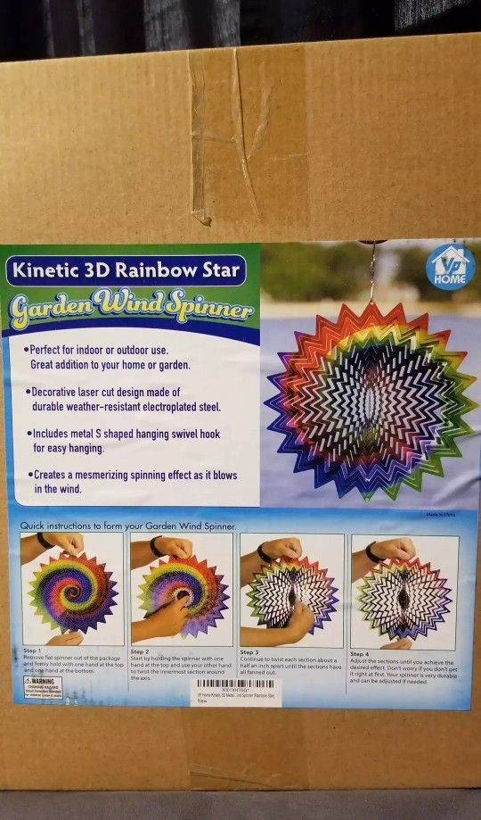 Kinetic 3D Metal Garden Wind Spinner (Rainbow Star)